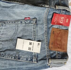 Levi's Classic Blue Distressed Denim Jeans 513 Slim Sraight